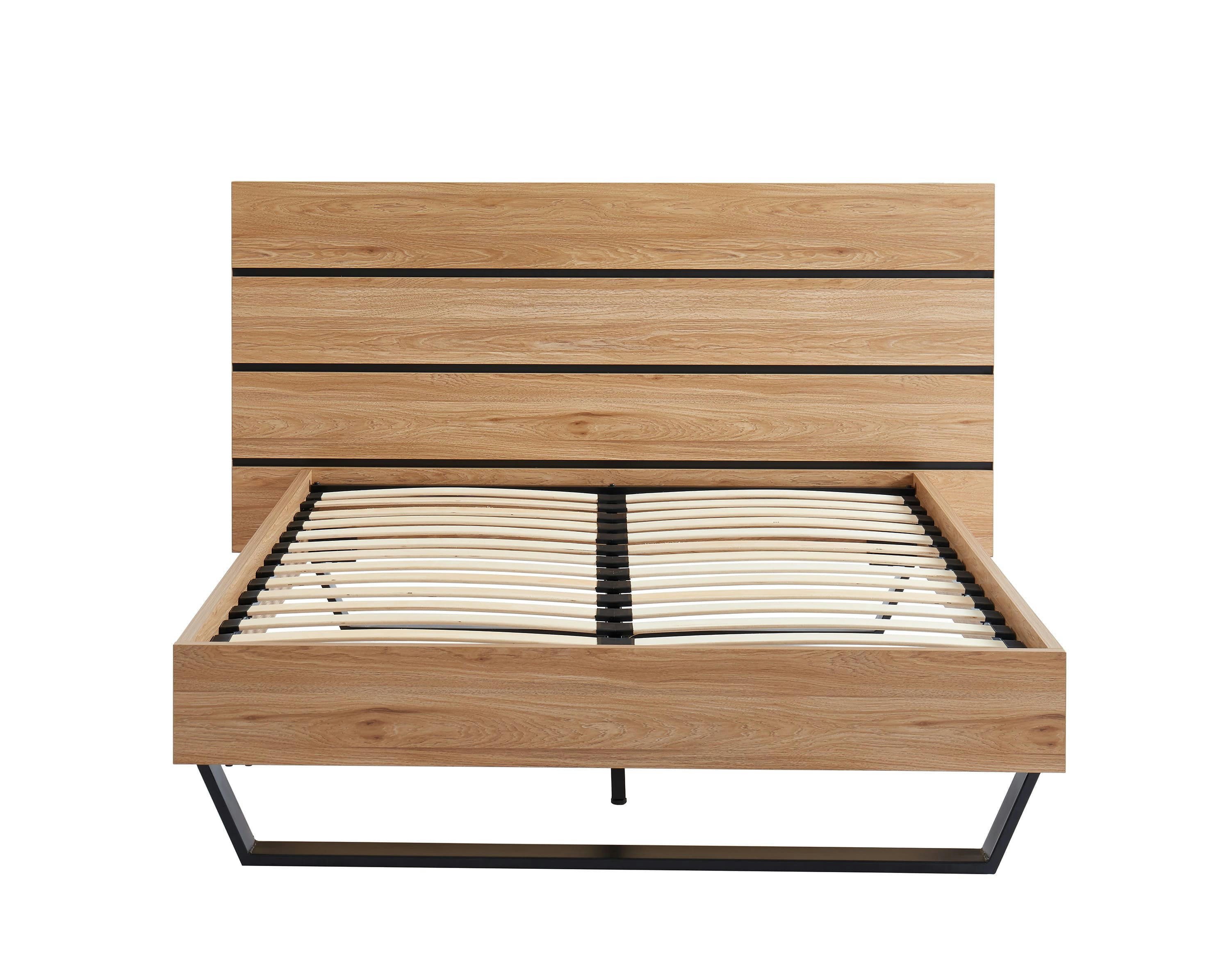 FELIX - Lit   effet chêne et métal noir  140x190 sommier inclus