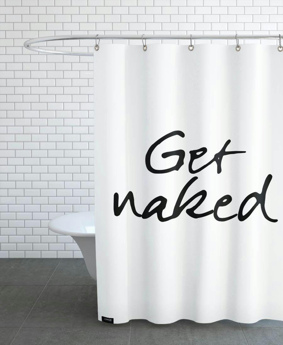 GET NAKED - Rideau de douche en polyester en blanc & noir 150x200