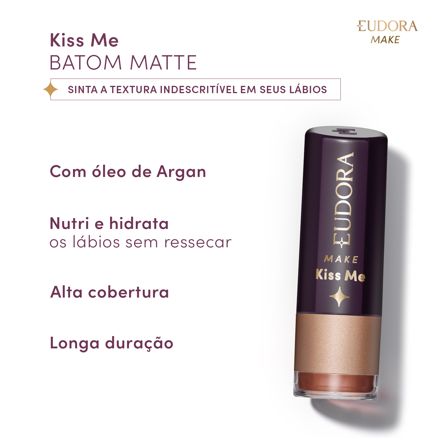 Batom Matte Pink Nude Eudora Make Kiss Me 3,7g