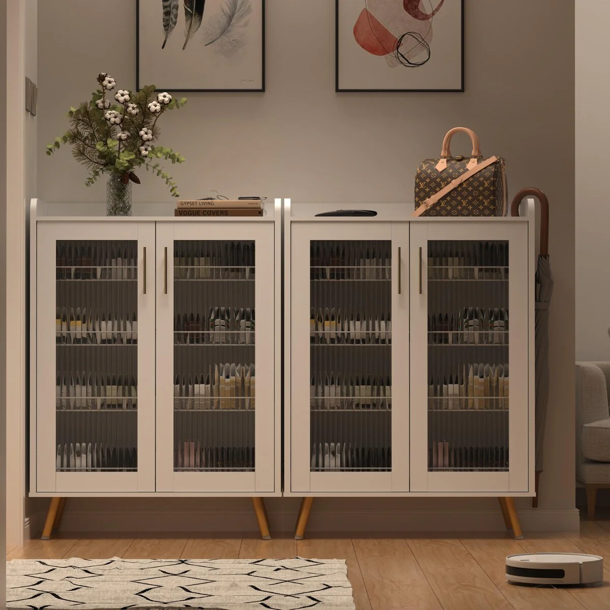 Shoe Cabinet with Doors, Entryway Shoe Organizer Storage Rack with 4-Tier Shelves for Narrow Closet, Hallway, Living Room