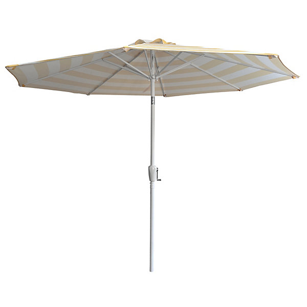 Parasol droit BANDOL rond 2,70m de diamètre à rayures jaunes - HAPPY GARDEN