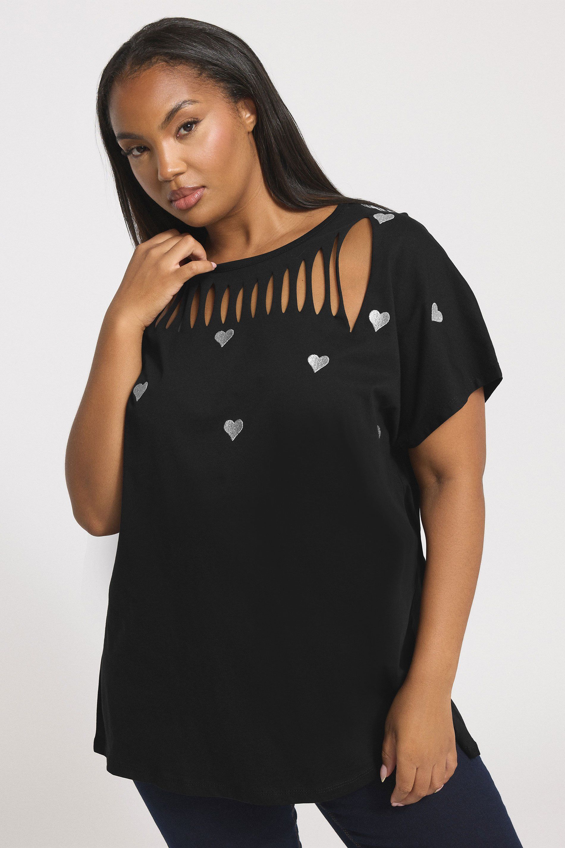 Yours Embroidered Heart Slash Detail Top