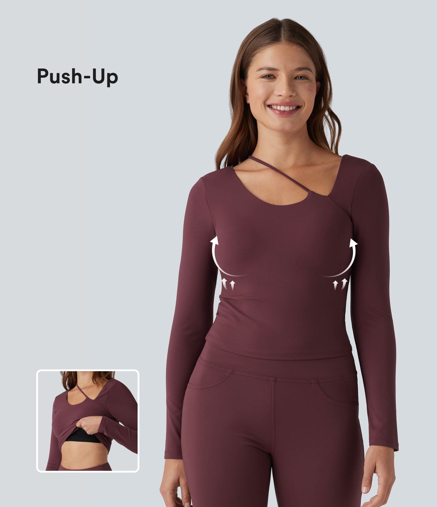 Haut de yoga SoftlyZero™ Plush push-up asymétrique à manches longues