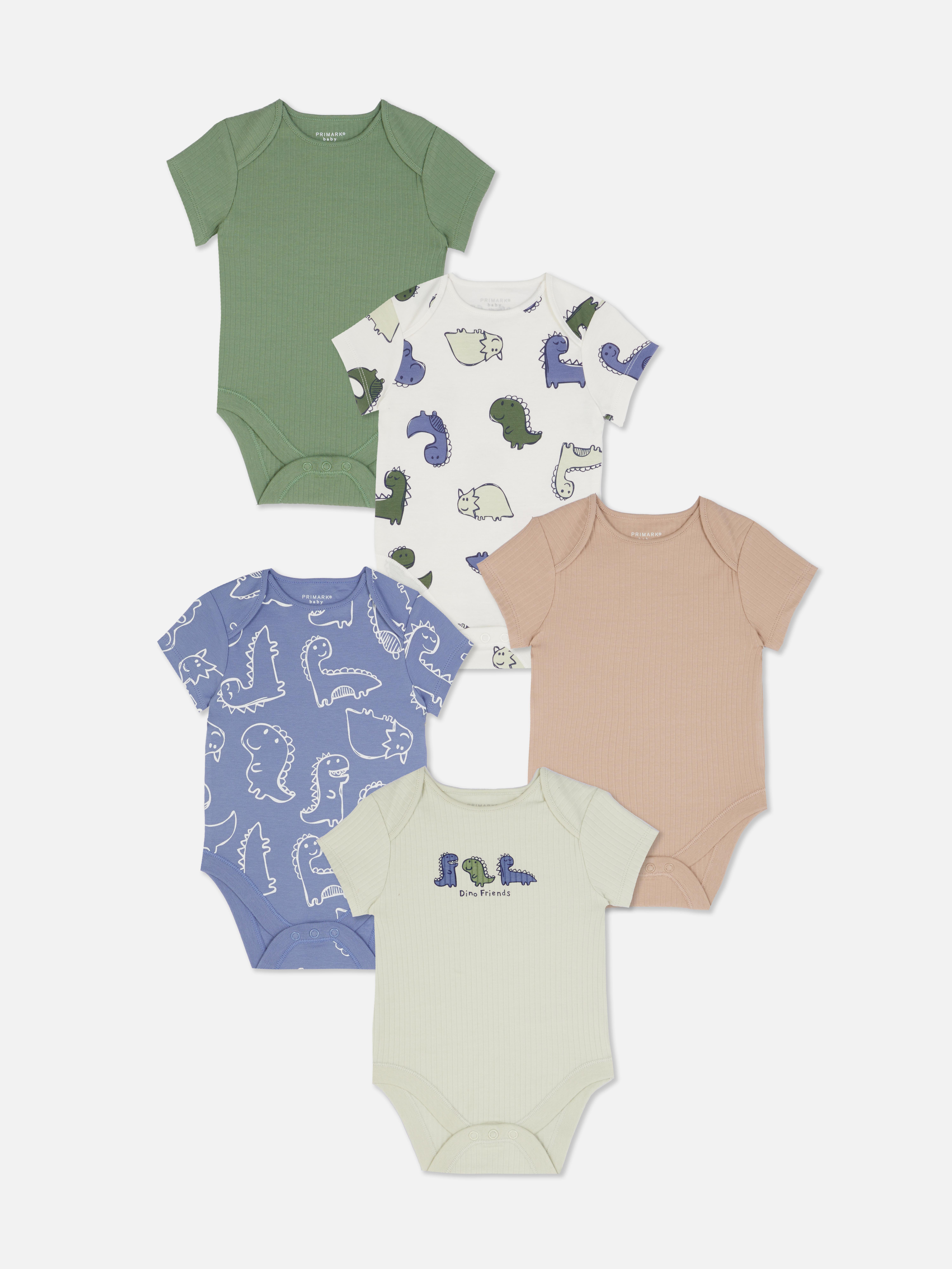 0-36mths | 5pk Dinosaur Graphic Short Sleeve Bodysuits