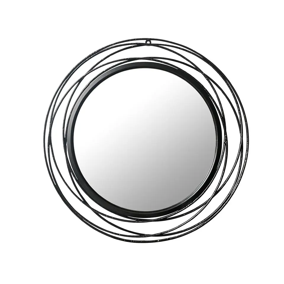 LW Collection Wandspiegel zwart rond 60x60 cm metaal