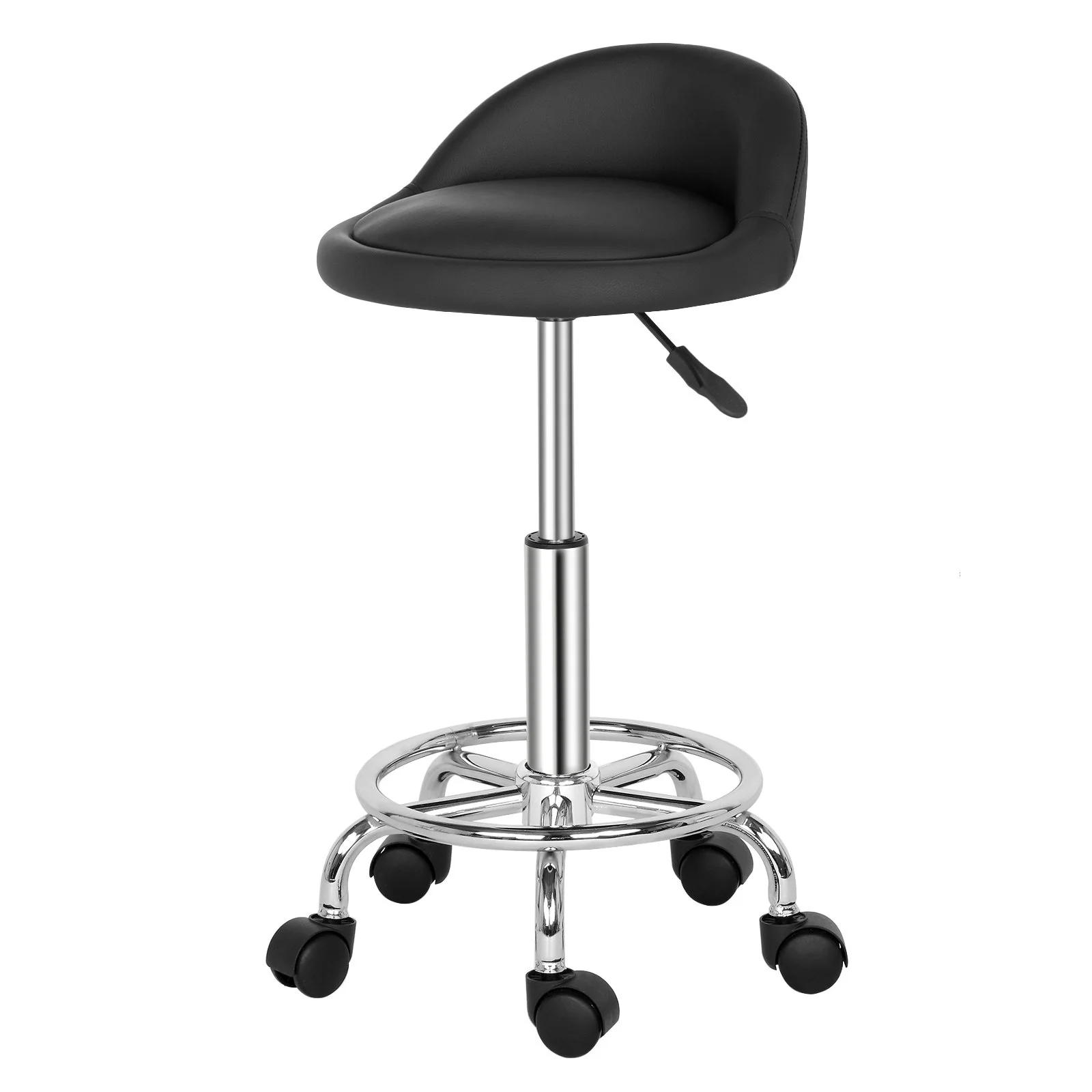 Round Shape Adjustable Salon Stool with Back Black - N/A