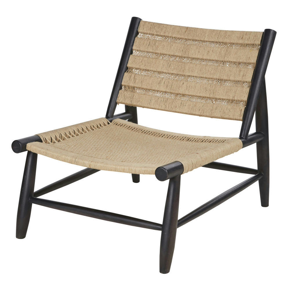 Trek - Fauteuil en bois de manguier noir et sisal