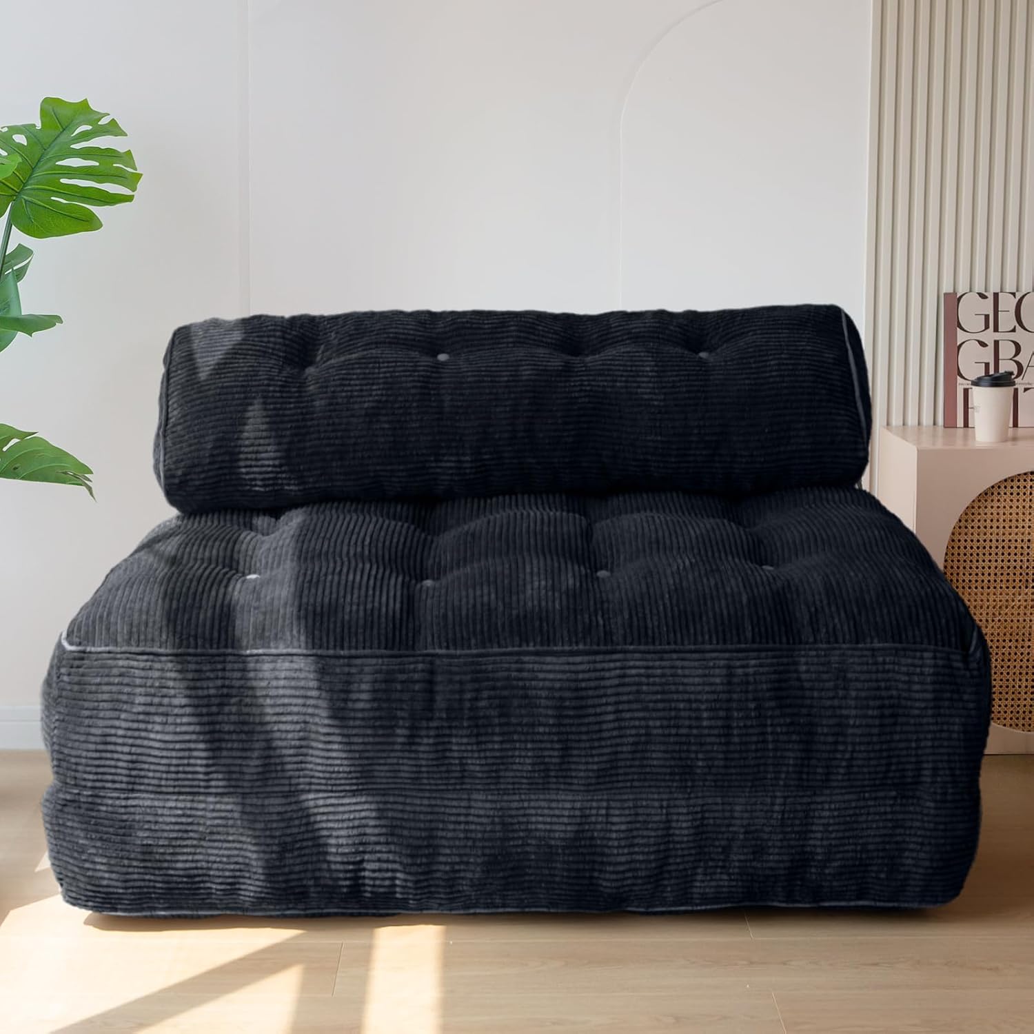 MAXYOYO Folding Sofa Bed, Convertible Sleeper Chair with Pillow Foldable Mattress with Back Support, Portable Fold Out Chair Bed Comfy Floor Sofa Lounge for Living Room Bedroom, Black Double