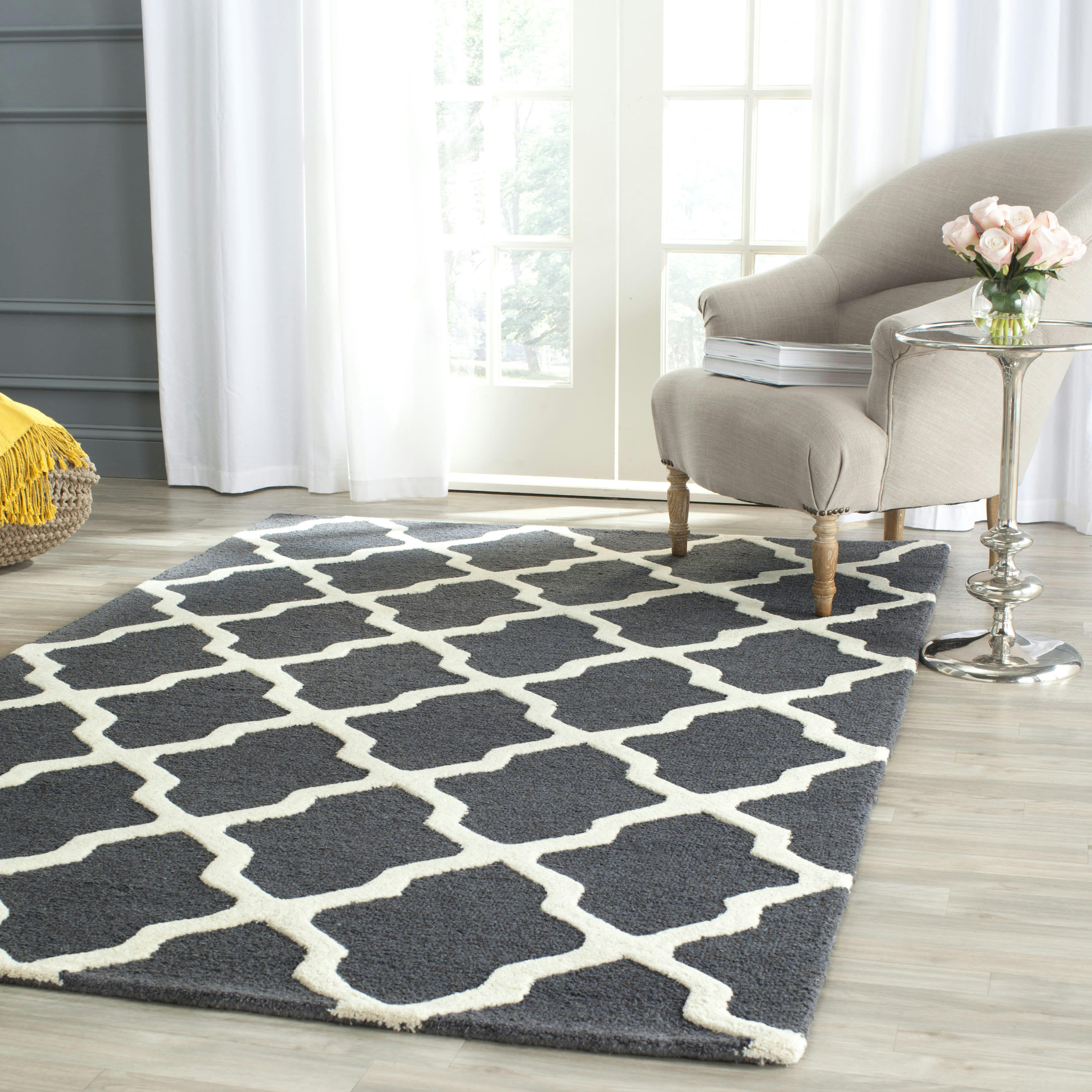 CAMBRIDGE - Tapis de salon interieur en  gris fonce & ivoire, 91 x 152 cm