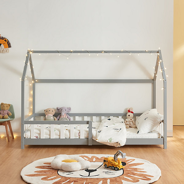 Lit cabane Hesel pour enfants bois de pin 90 x 200 cm gris en.casa