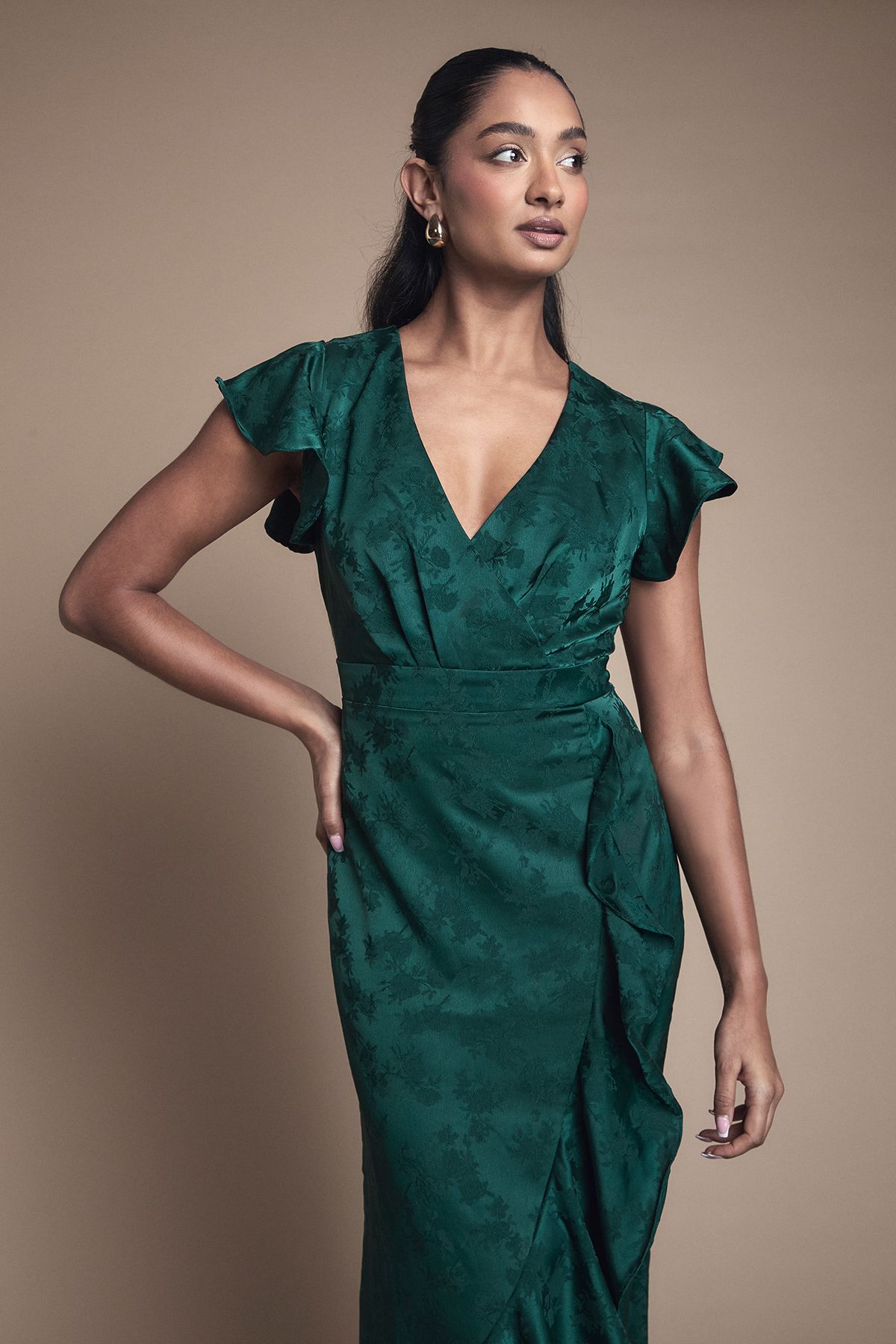 Oasis Satin Jacquard Ruffle Hem Midaxi Bridesmaid Dress