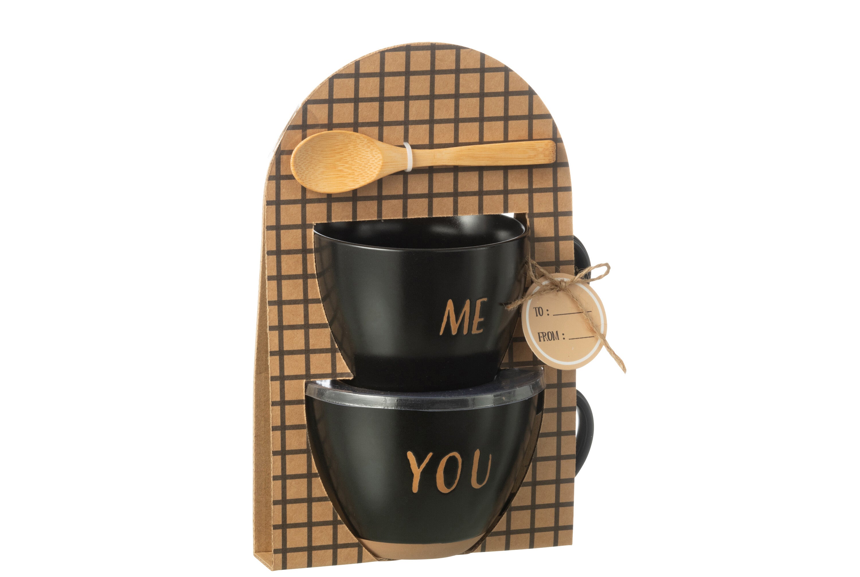 J-Line kop You & Me   lepel - keramiek - zwart - giftbox van 2 stuks