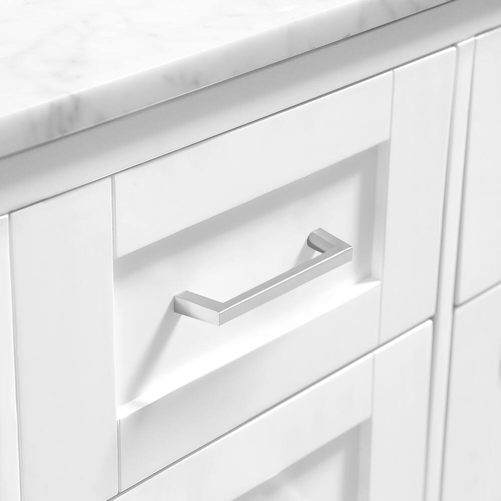 OVE Tahoe 4-Door Double Sink Marble Top Bathroom Vanity with Built-In Power Bar, White, 60-in