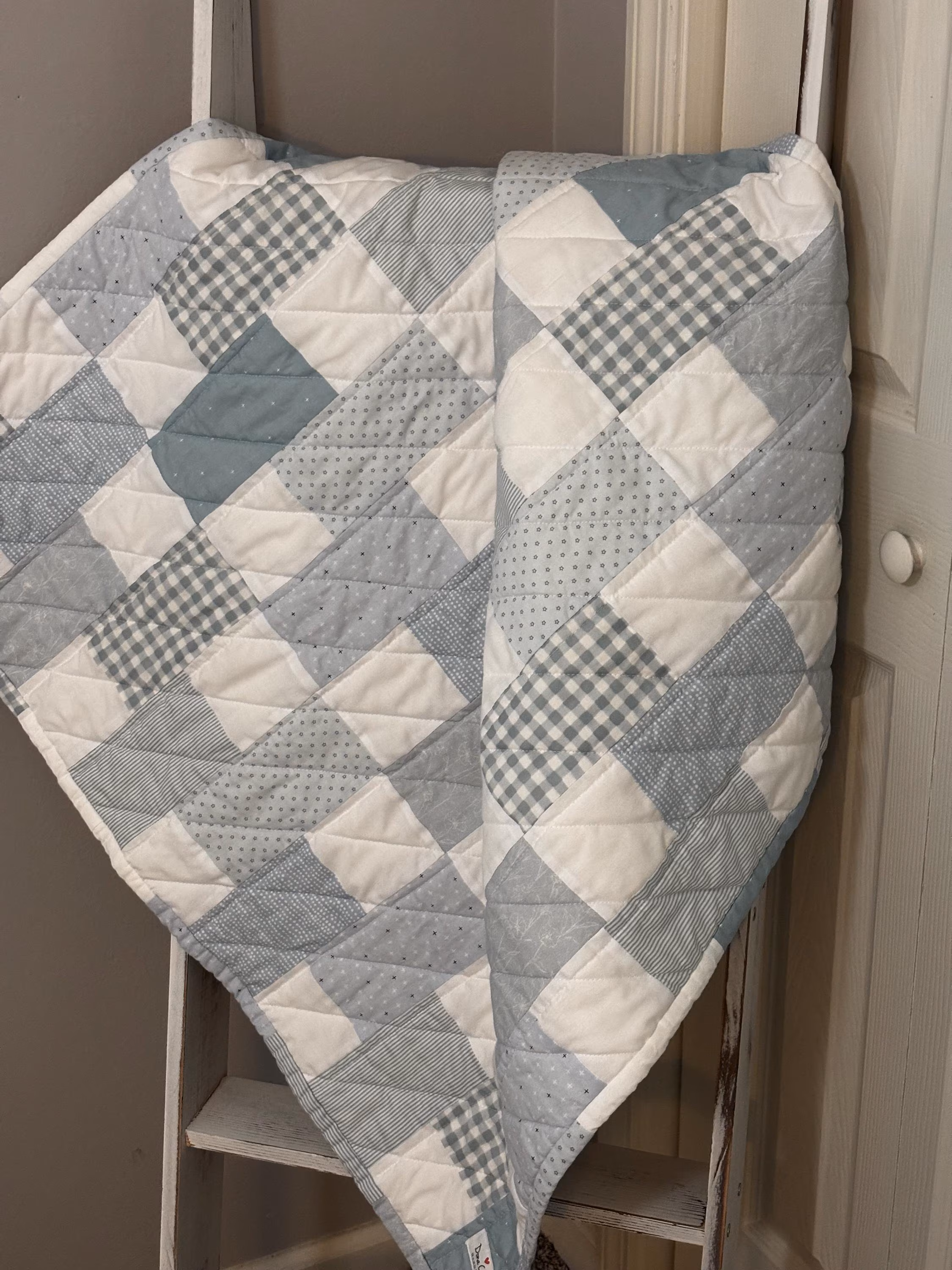 Handmade Patchwork Blue Baby Boy Quilt. Size: 36” x 38”