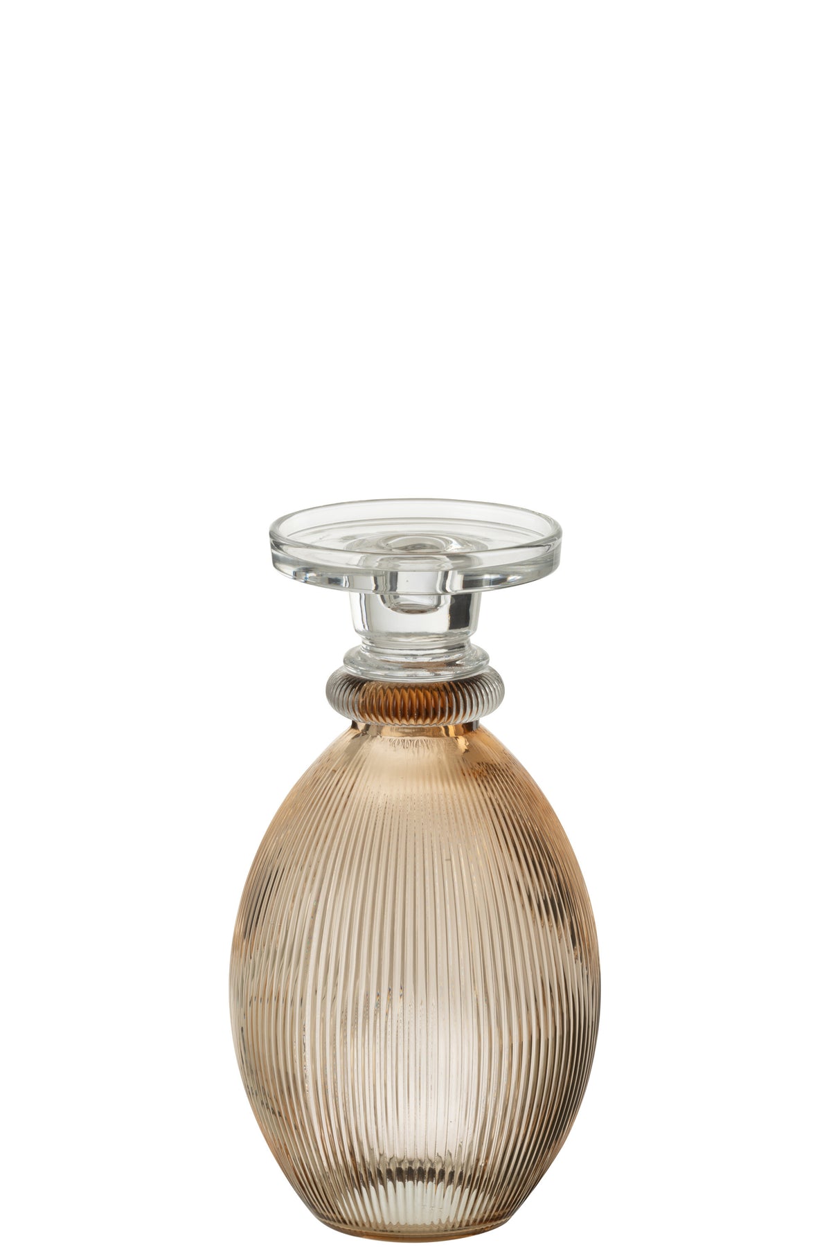 J-Line kandelaar/vaas Malik Rond - glas - taupe/transparant