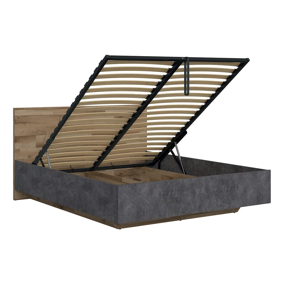 - Lit coffre 160x200 sommier inclus stratifiés naturel et gris