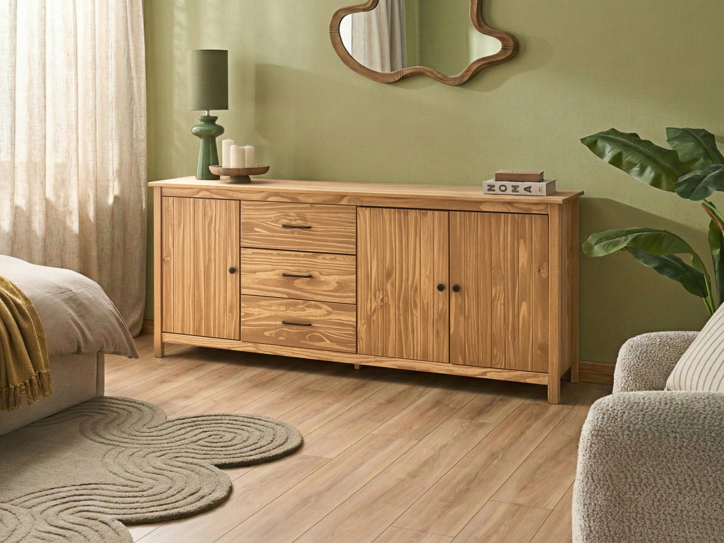 3 Door Sideboard LEONORA Pine Wood Light Brown