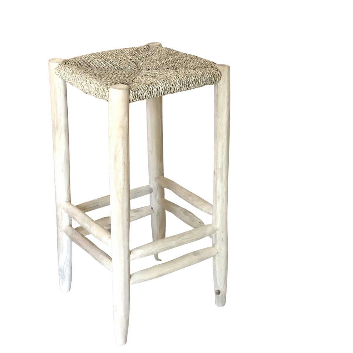 PEPPER - Tabouret bar en teck et jonc de mer