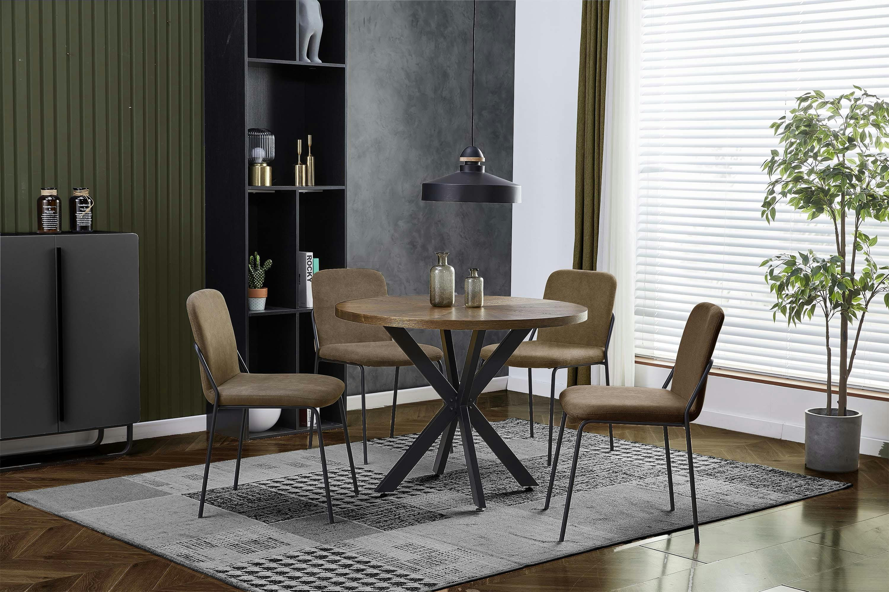 VICKIE - Chaise vintage en microfibre Marron et métal noir (x2)