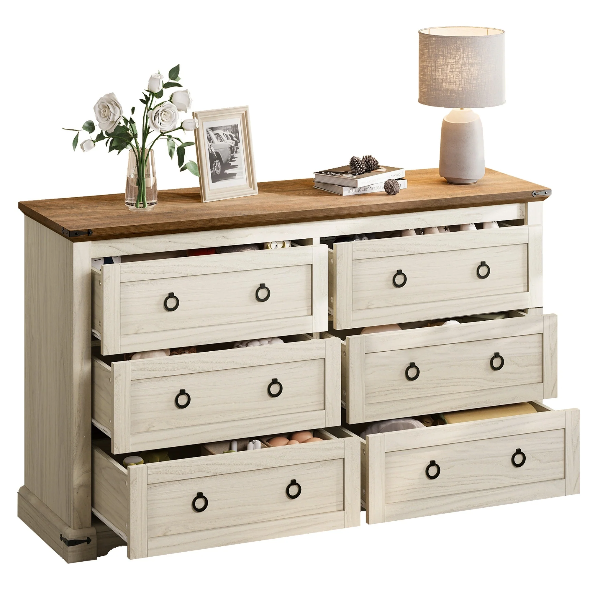 Moasis 6 Drawer Double Dresser for Bedroom, 54 Wide Chest of Drawers