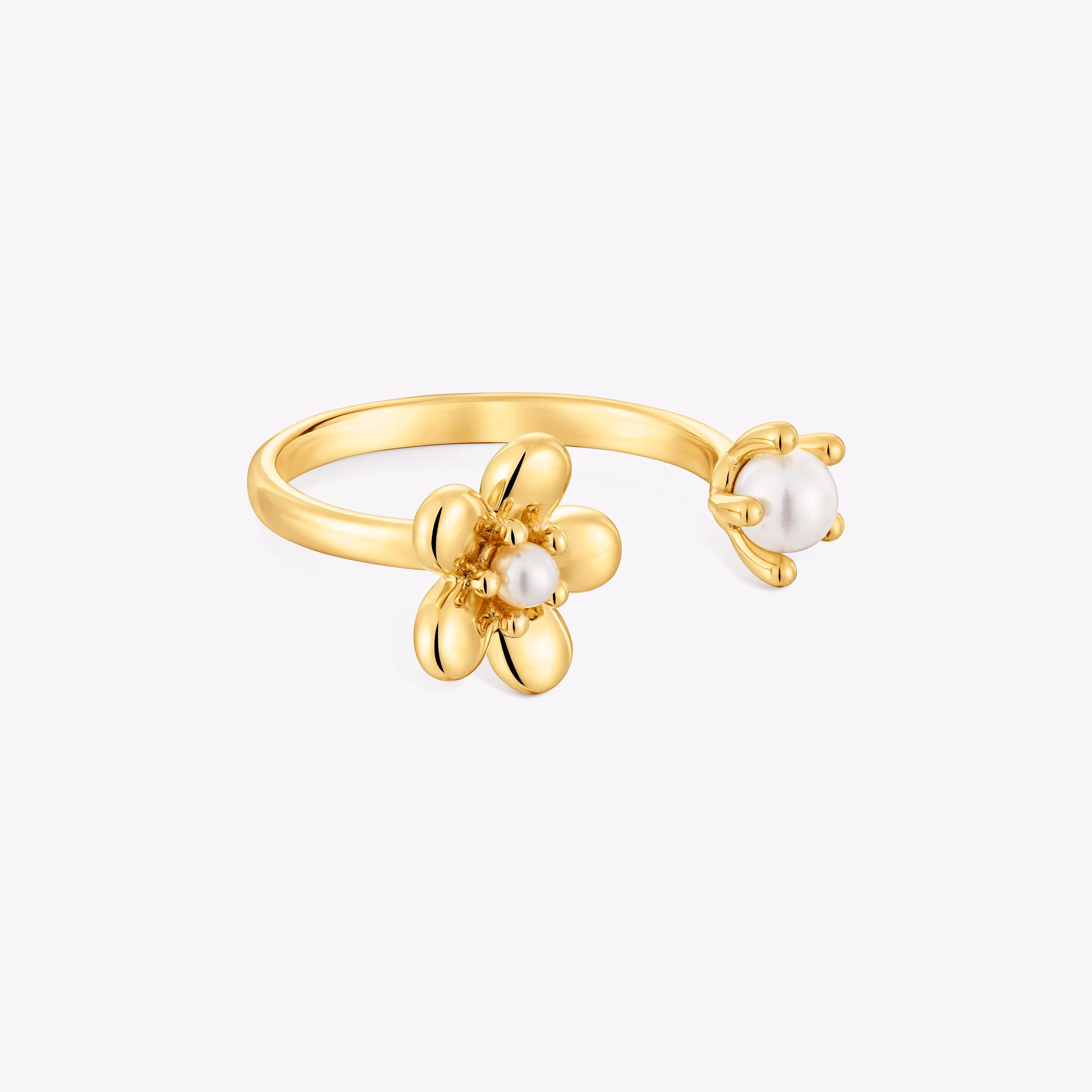 Anillo abierto de oro y perla cultivada Daisy