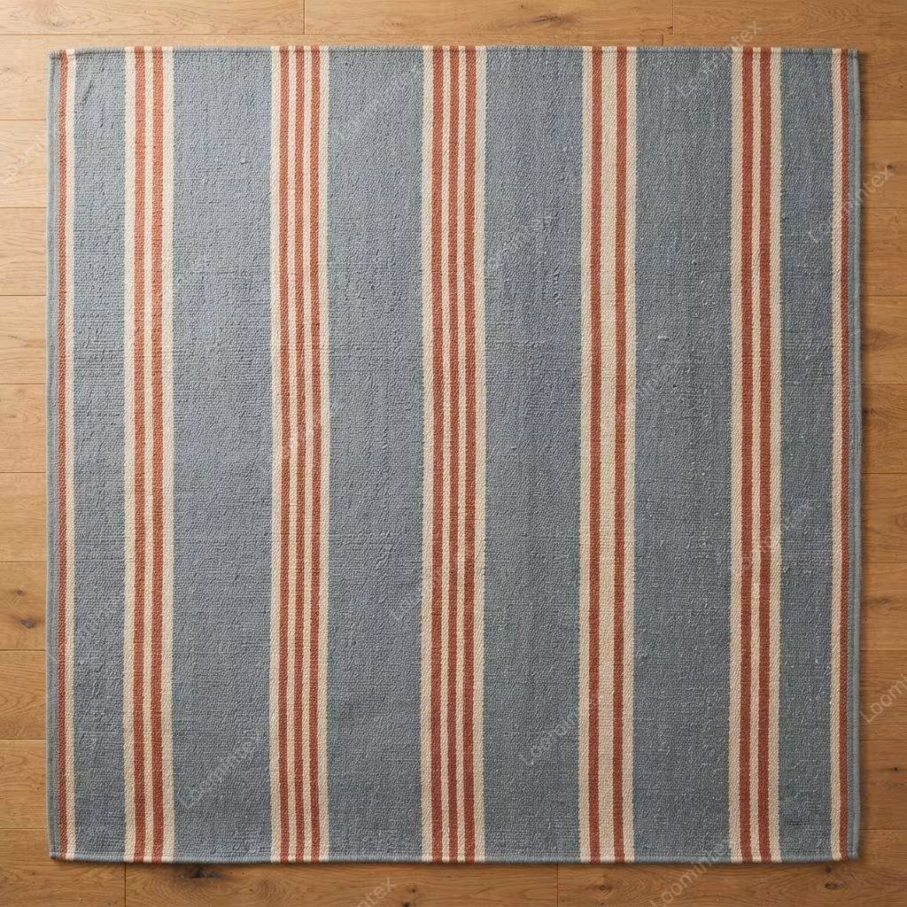 Swedish Marianne Richter Inspired kilim Rug Modern Blue Tone Striped Cotton Dhurrie