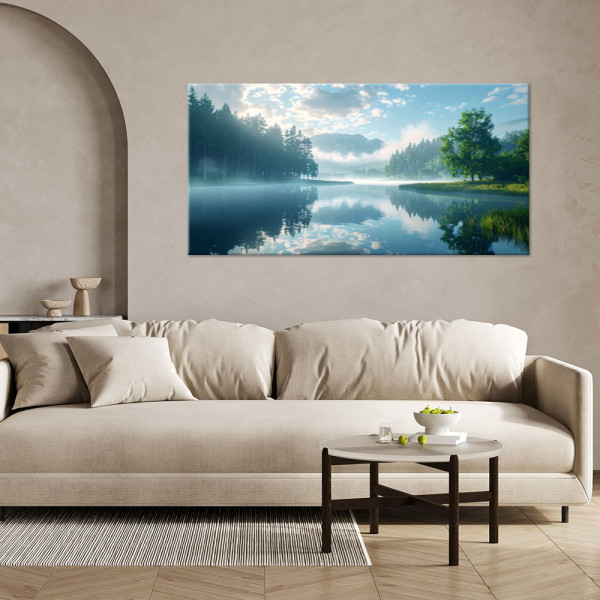 Obraz do salonu sypialni, Krajobraz jezioro góry mgła natura 80x40
