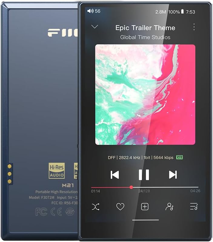 FiiO M21 Android 13 Portable Music Player MP3 Walkman Snapdragon 680 4* CS43198 DAC Chips Hi-Res Audio DSD Bluetooth LDAC (Blue-Black)