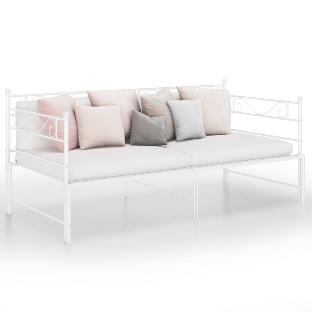 Sofa z wysuwaną ramą łóżka, biała, metalowa, 90x200 cm