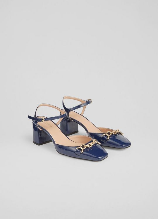 Mindy Navy Patent Leather Ankle Strap Courts