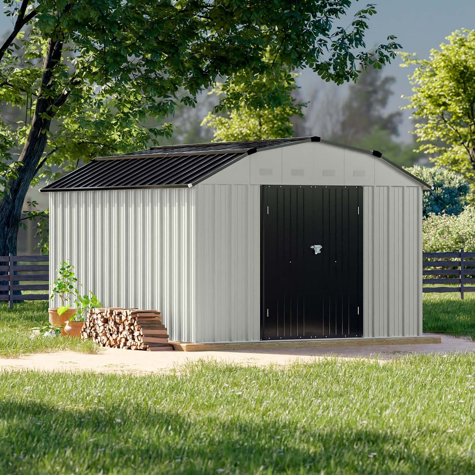 Patiowell da Vinci 10' x 12' Barn Style Outdoor Eggshell Storage Shed for Garden Accessories & Tools