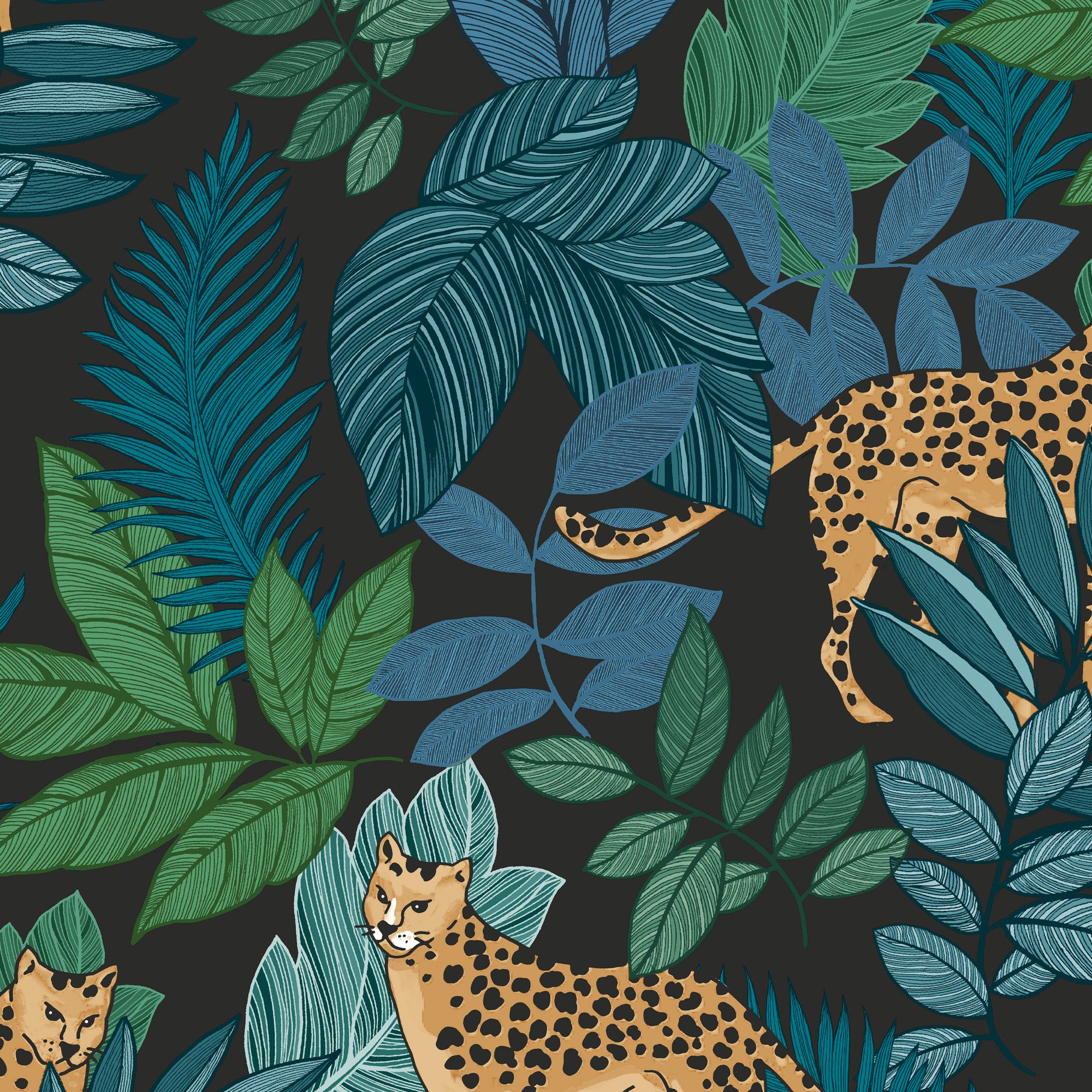 Envy Vliesbehang - Cheetin Night - Blauw/Groen/Zwart - 10mx52cm