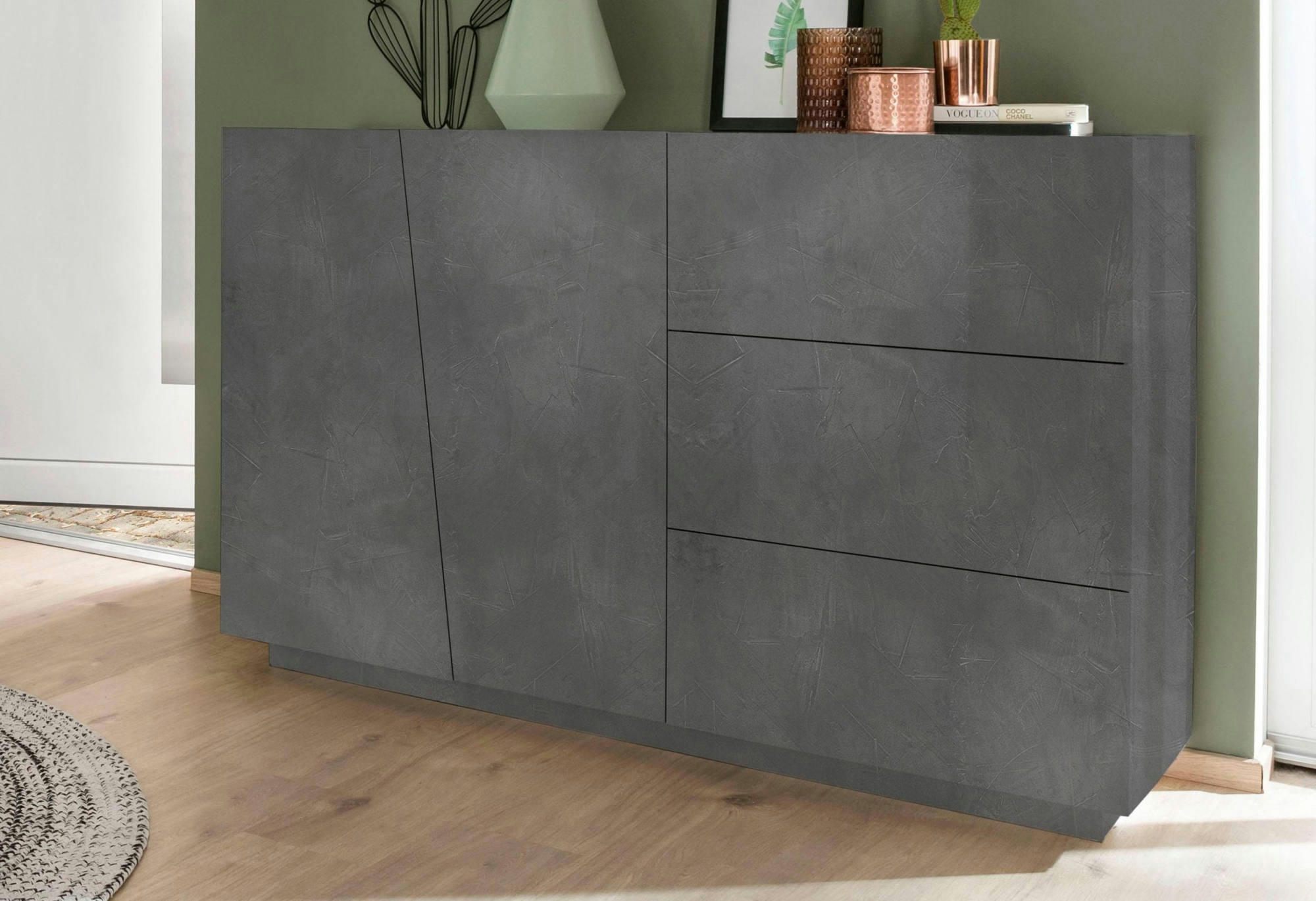 - Buffet moderne 2 portes effet bois gris ardoise