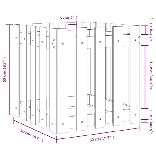 NNEVL Garden Planter with Fence Design 50x50x50 cm Solid Wood Pine
