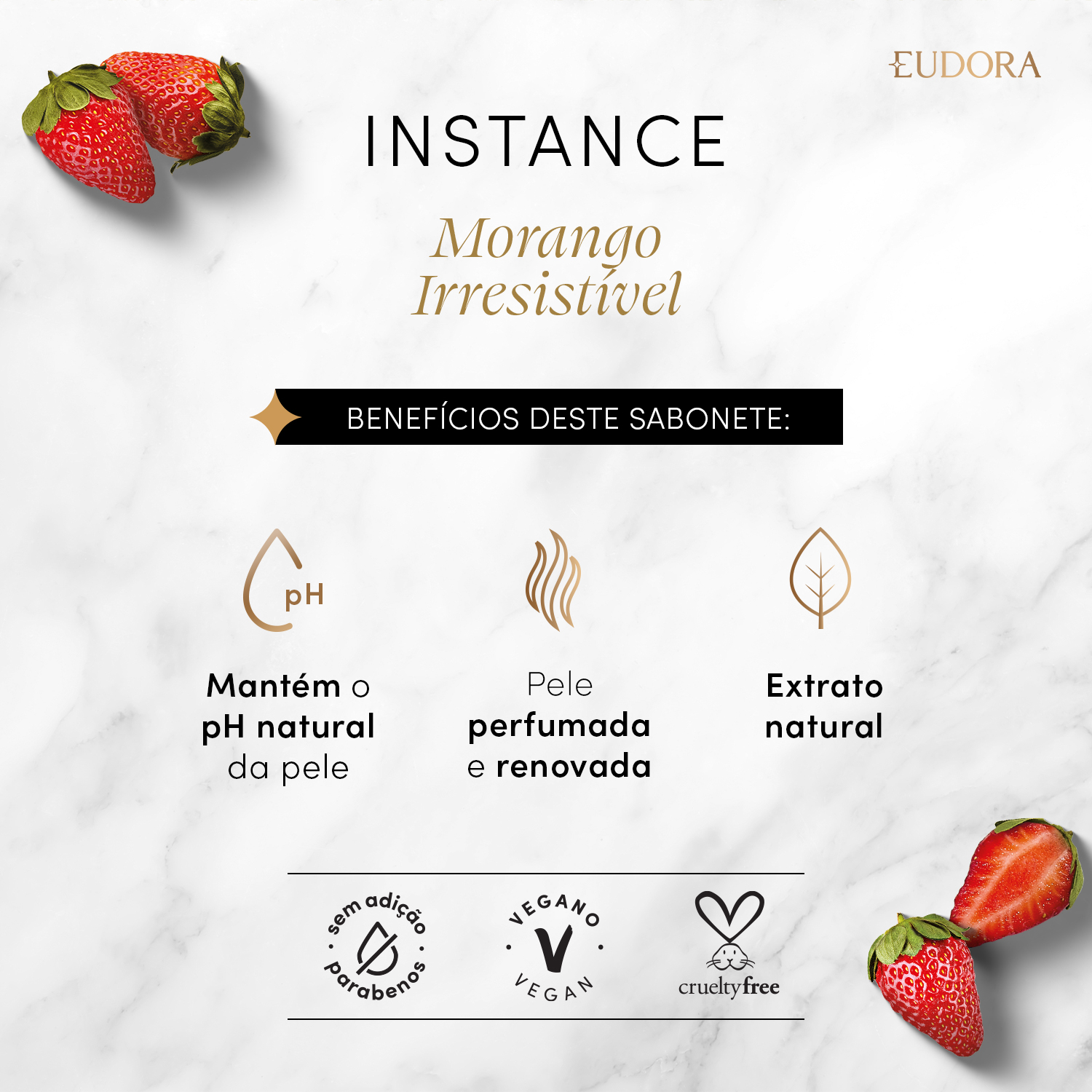 Sabonete Vegetal em Barra Instance Morango Irresistível 80g (4 unidades)