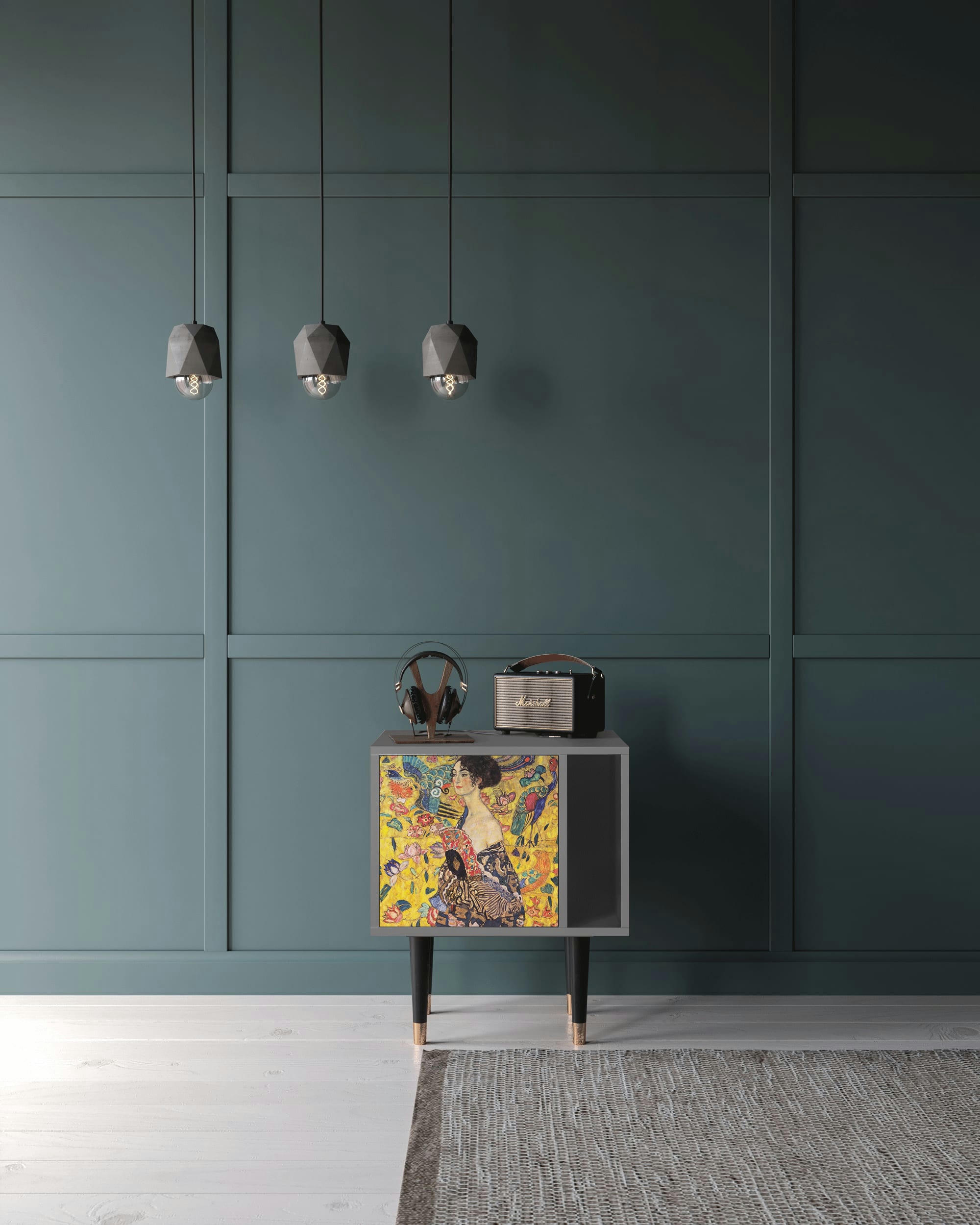 LADY WITH FAN BY GUSTAV KLIMT - Table de chevet jaune 1 porte L 58 cm