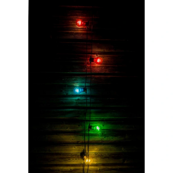 LED-Partylichterkette, 5 bunte Birnen, 40 LEDs, 6-h-Timer, IP44