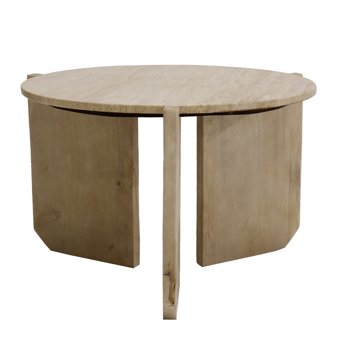 Giga Meubel Salontafel Simon Rond - Travertin/Hout - Bruin - 60x60x40cm