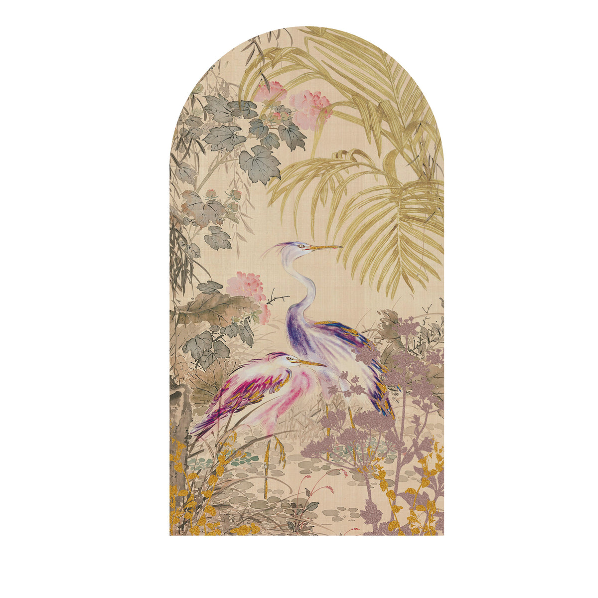 Art for the Home Canvas - Reigers tussen Bloemen Japanse stijl - 100x54