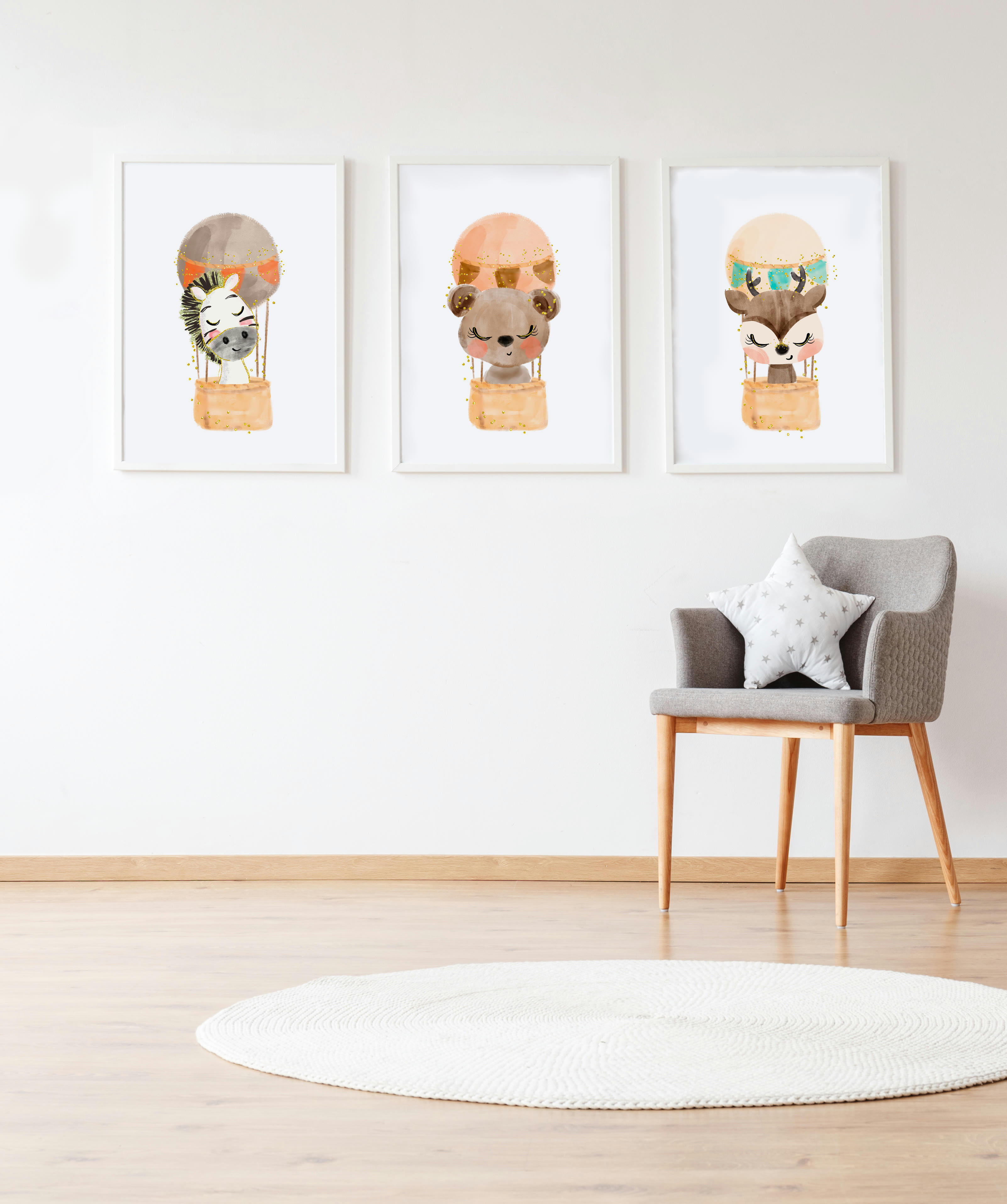 DECOWALL - Pack encadré bois blanc impression le animaux et zèbre 43X33 cm