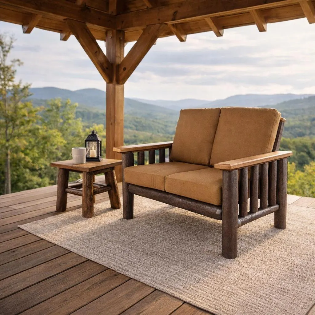 Amish Handcrafted Log Loveseat – Rustic Outdoor Porch Furniture Couch