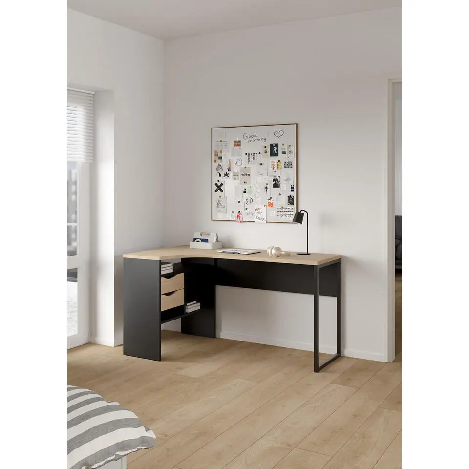 Bureau hoek Zwart/Naturel - 145x80x75cm - Function Plus