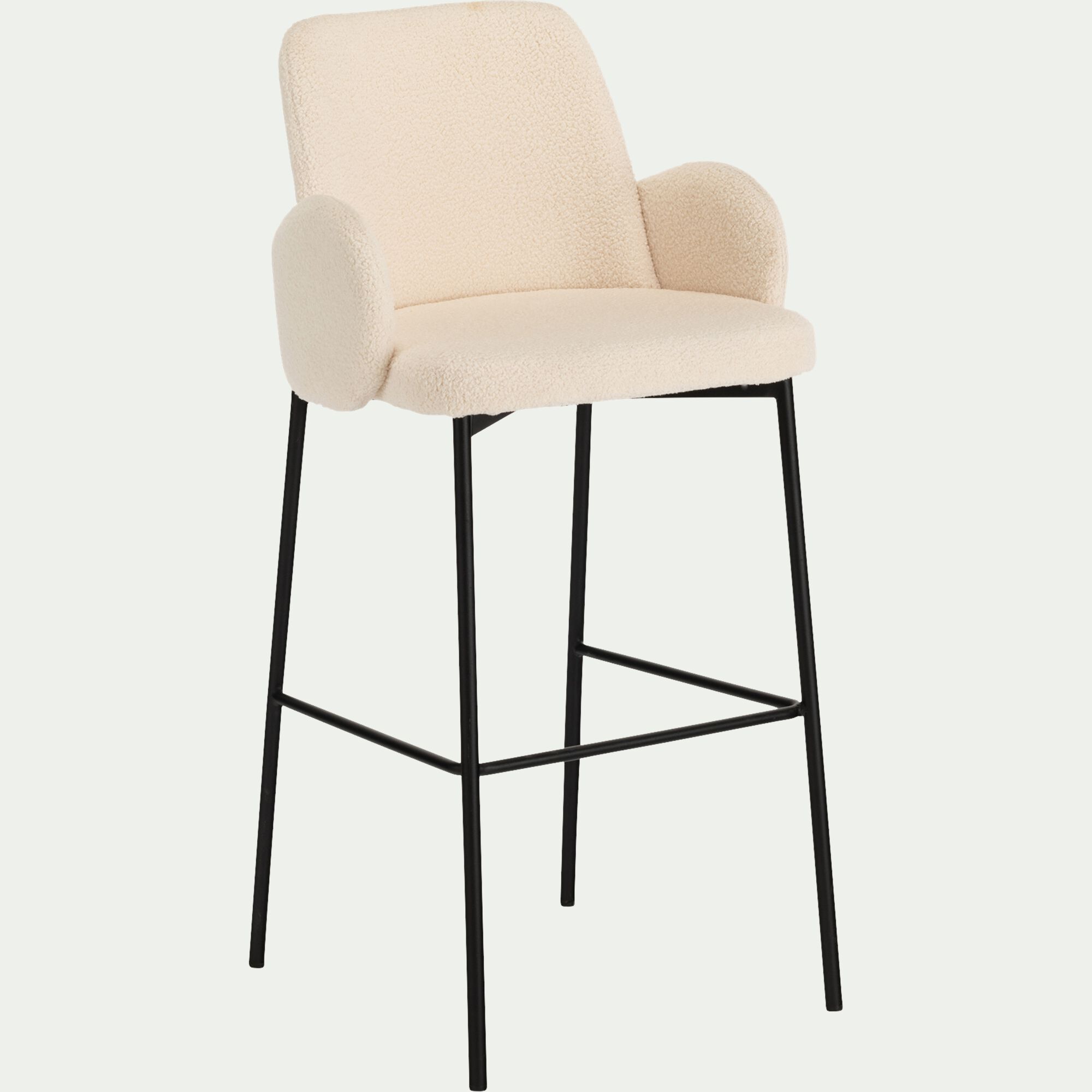 LOUMI - Chaise de bar en tissu bouclette H65cm - blanc