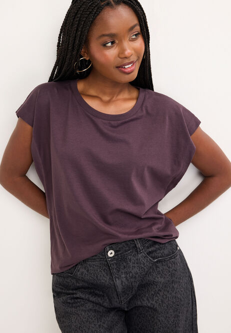 Womens Plum Extended Sleeve Cotton T-Shirt