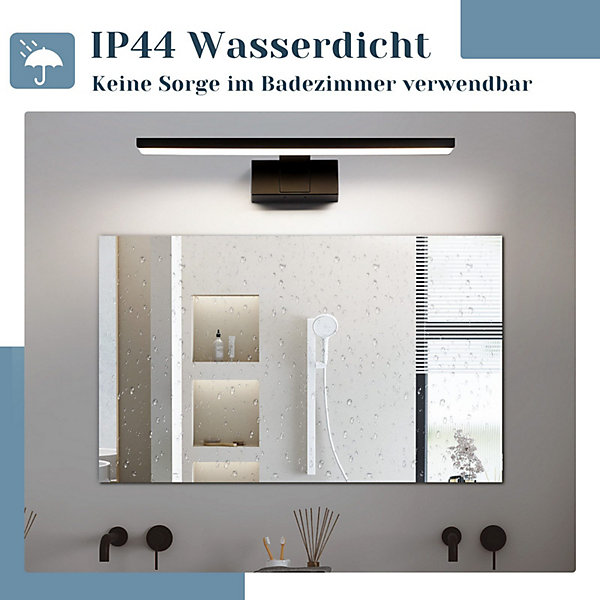 NETTLIFE Lampe Miroir LED IP44 12W 60cm Blanc Neutre 4000K Salle de Bain Noire