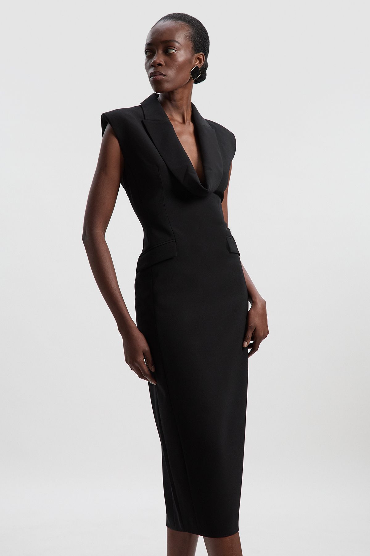 KarenMillen Polished Tailored Cowl Neck Sleeveless Midi Dress