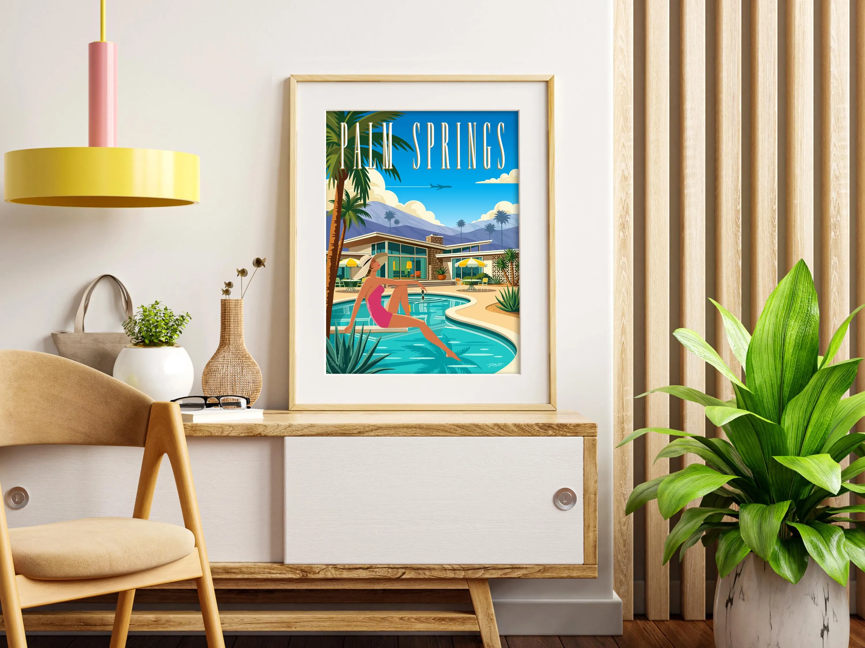 Palm Springs Wall Art, Mid Century Modern Poolside Glamour, Desert Modern Home Decor, Retro California Print, MCM Woman by the Pool