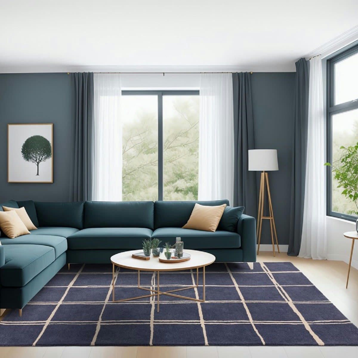 RENO - Tapis de salon en laine bleu 120x170 cm