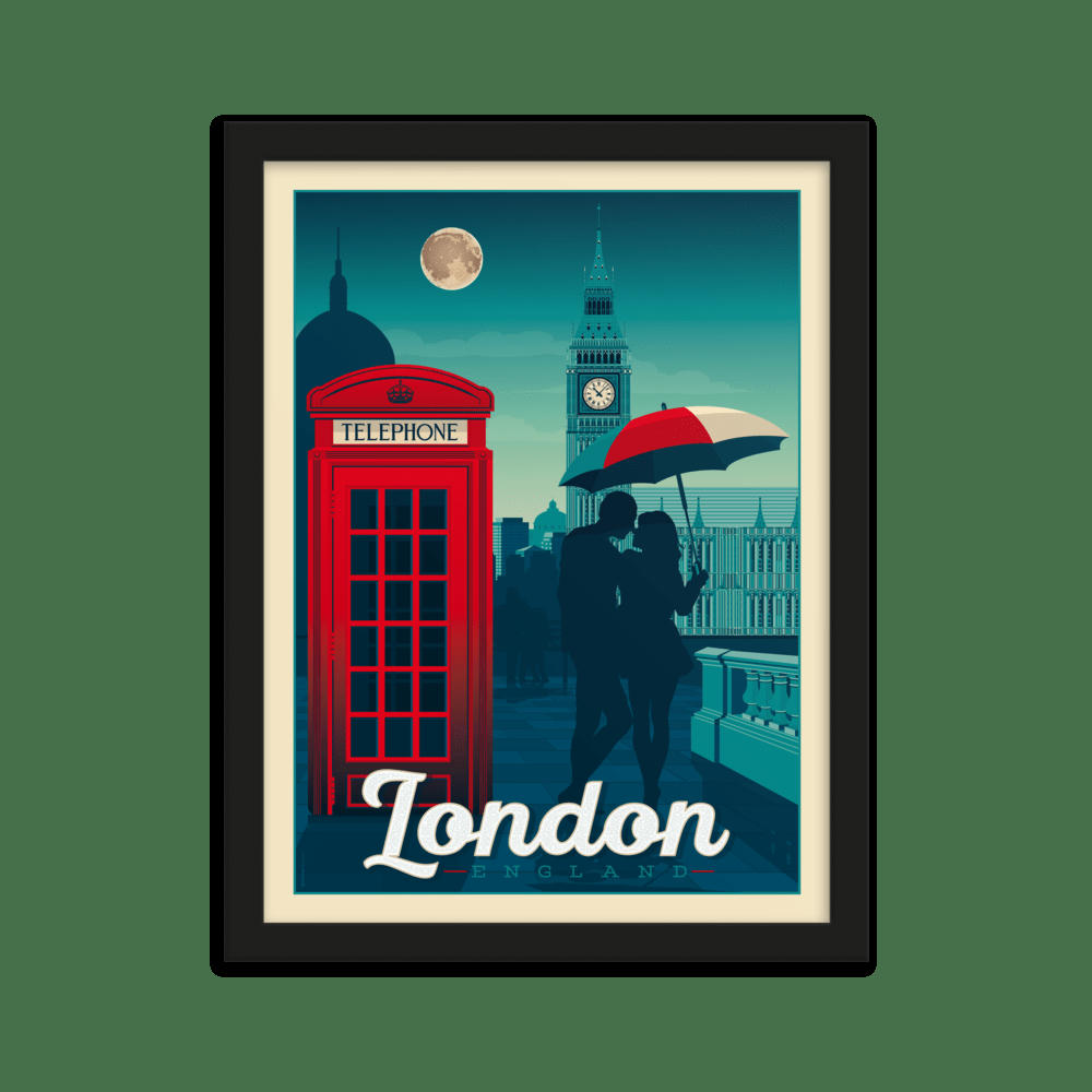 - Affiche Londres Royaume-Uni + Cadre Bois noir 21x29,7 cm
