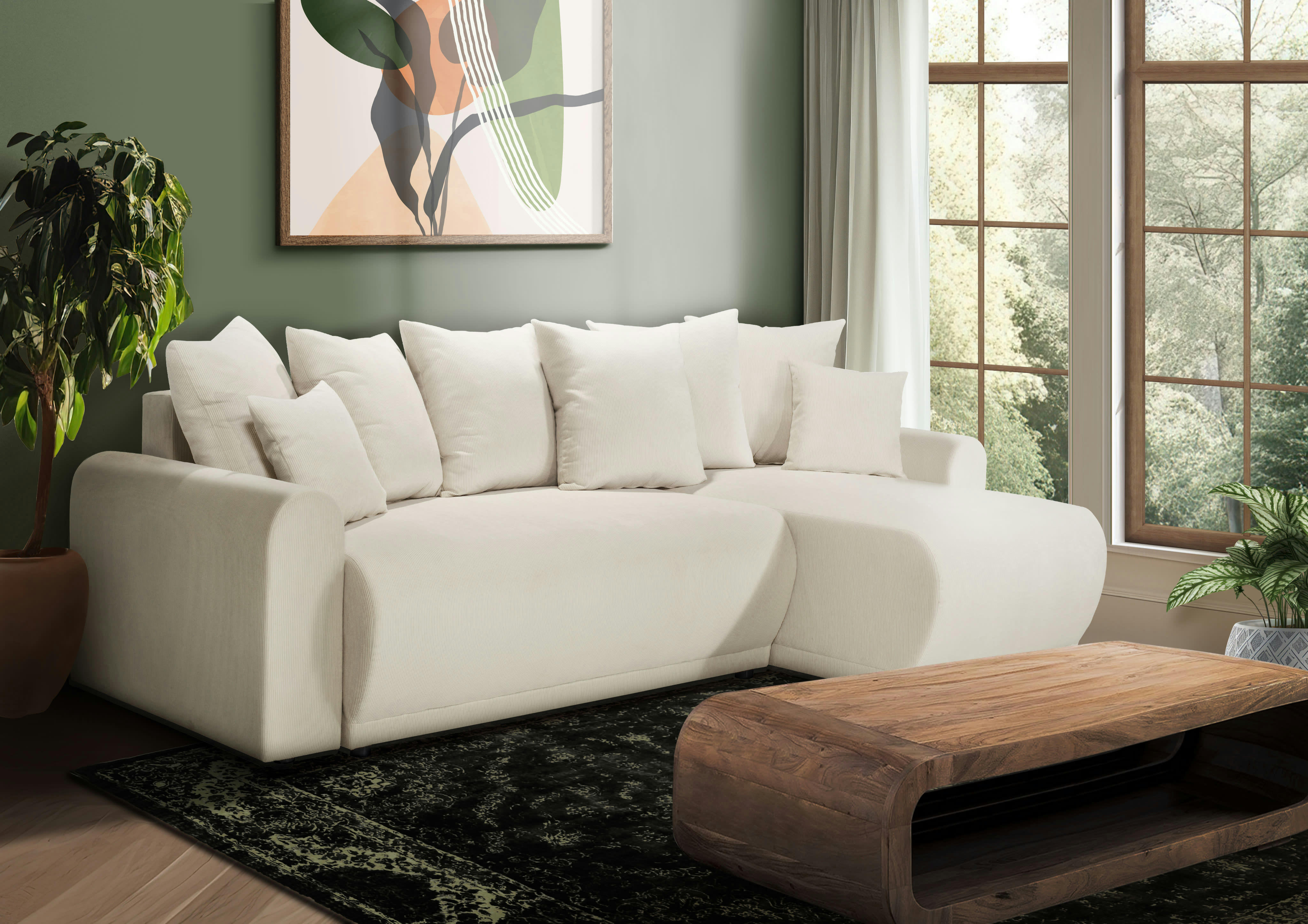 ANGE - Canapé droit convertible 3 places  en velours côtelé beige